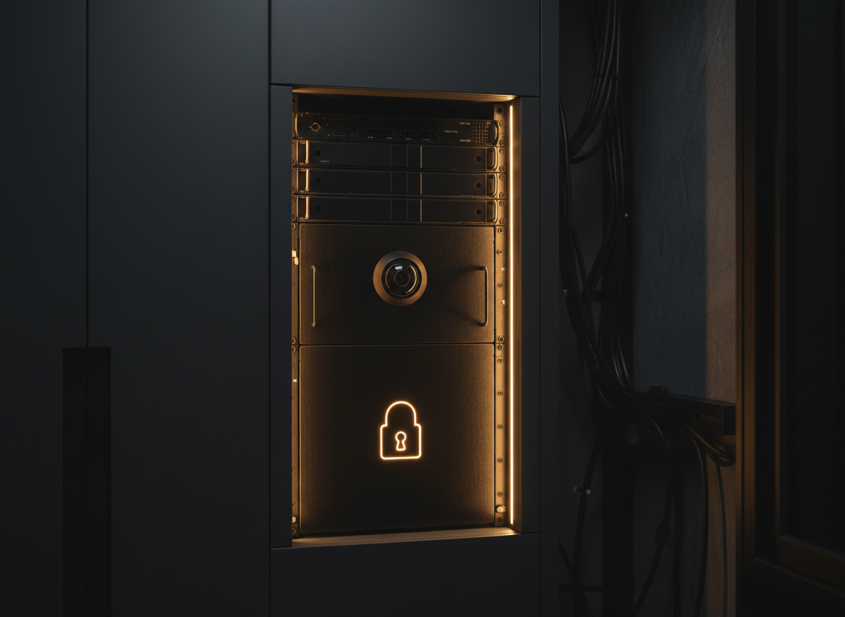 Home cybersecurity hardware with protective lighting accents